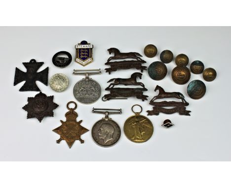 A collection of Military / other badges and medals etc, including a WWI British propaganda Iron Cross, 1914, 'Dinant Ghent An