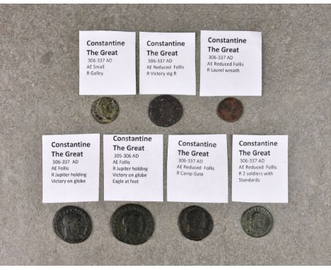 Numismatics - Roman coins: Seven Constantine The Great 305-306 & 306-337 AD, comprising AE Follis, reverse Jupiter holding Vi