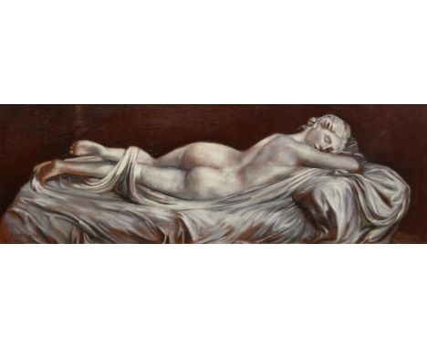 Amal Dagher (French, 20th century), Portrait of a recumbent female nude oil on board, signed lower left, further signed and d