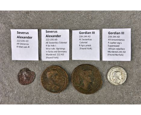 Numismatics - Roman coins: Severus Alexander 222-235 AD, AE Sestertius Colonial, reverse Sol adv L, together with Severus Ale