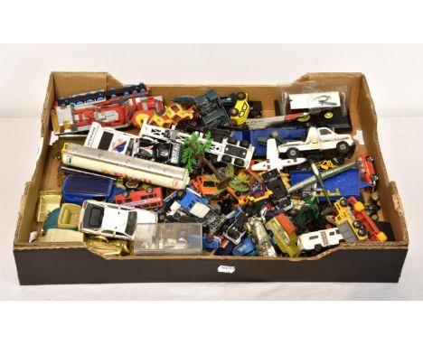 A large collection of various playworn die-cast cars and vehicles etc, to include Corgi, Matchbox etc. (large quantity)