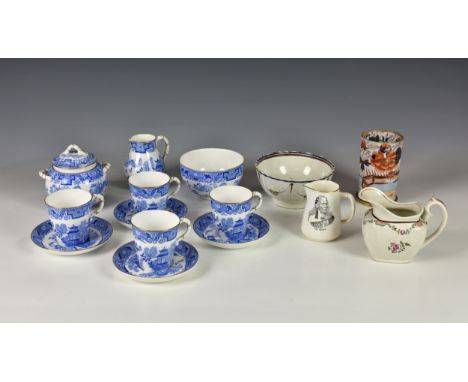 A collection of English and other ceramics, comprising a Royal Worcester part tea service in light blue willow pattern (B389)