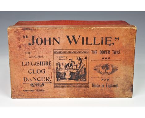 A rare boxed " JOHN WILLIE" Lancashire Clog Dancer Jig Doll toy by Dover Toys, early 20th century, the wooden figure operated