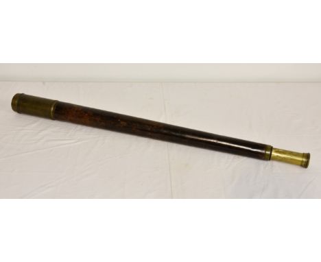 A large single draw Negretti &amp; Zambra lacquered brass leather clad telescope, stamped NEGRETTI &amp; ZAMBRA LONDON 1888, 