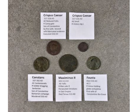 Numismatics - Roman coins: Maximinus II 309-313 AD, AE Follis, reverse Mars adv R, together with Fausta 326 AD, AE, reverse V