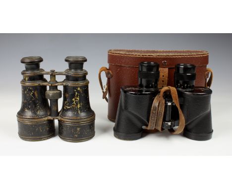 A Pair of World War Two Canadian military 6x30 binoculars by REL Research Enterprises Limited, marked with broad arrow, C.G.B