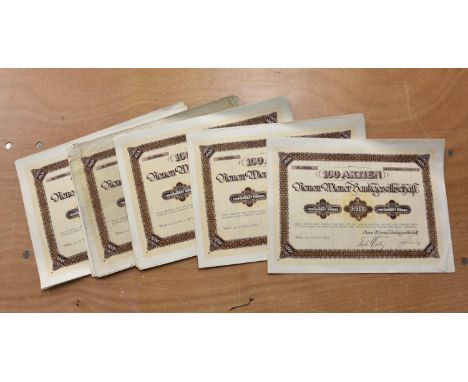 Neuen Wiener Bankgesellschaft, Wein - share certificates (25), 500 Kronen - 100 Aktien, coupons attached, not stamped, dated 