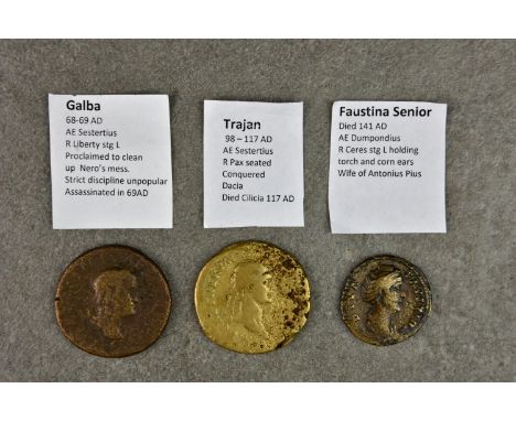 Numismatics - Roman coins: Galba 68-69 AD, AE Sestertius, reverse Liberty stg L, together with Trajan 98-117 AD, AE Sestertui