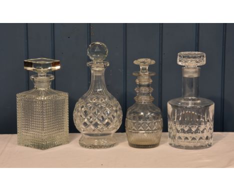 A Georgian diamond and slice cut three ring pint decanter, with cut mushroom stopper, together with a vintage Peill &amp; Put