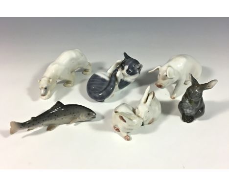 A small collection of Royal Copenhagen &amp; Bing &amp; Grondahl animal figurines, to include a Bing &amp; Grondahl Polar bea