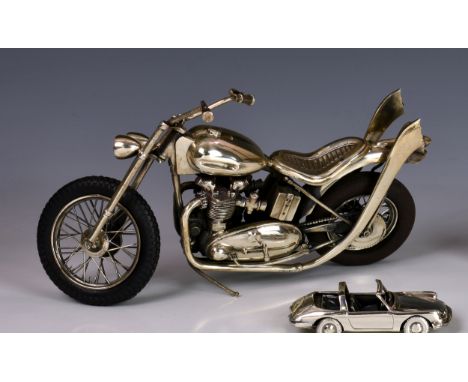 A large Italian silver model of a Harley Davidson motorcycle, London import marks for 2001, by Arezzo, Italy, the rotating wh