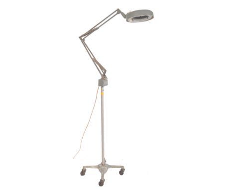 1001 Lamps Ltd. - A retro mid century industrial / factory anglepoise standard lamp light having a grey UFO type shade upon a