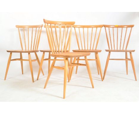 Ercol - Model 449 - A set of five retro 20th Century beech and elm stick back dining chairs by Ercol known as the Fan Back ch