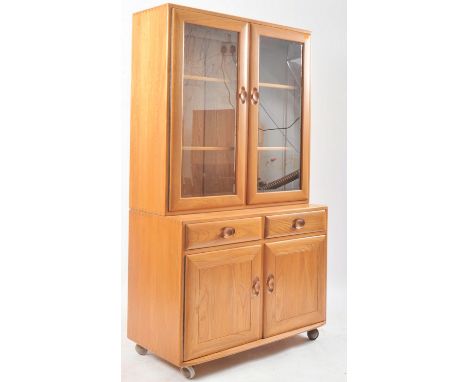 Lucian Ercolani for Ercol - Windsor Range - A retro 20th century circa 1970s elm display cabinet dresser. The cabinet having 