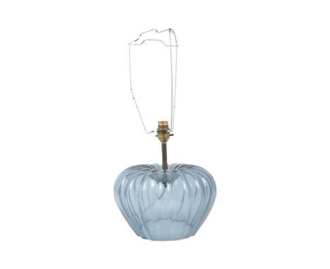 A retro vintage 20th century blown glass desk table lamp in the manner of Villaverde, London. The lamp base in ice blue. Sold