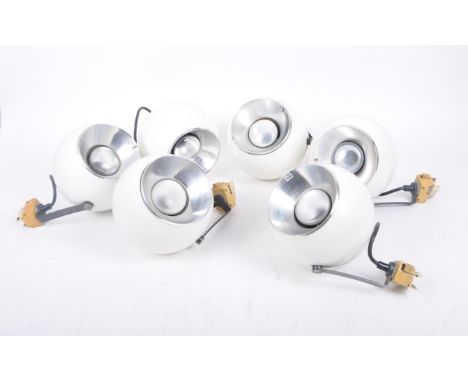 Marlin - A matching set of six retro 20th century wall hanging eyeball lamp lights with each having white aluminium shades wi