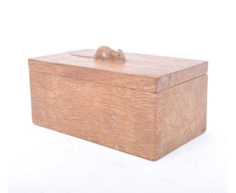 Robert ' Mouseman ' Thompson of Kilburn - A solid English oak hand carved lidded trinket box case. Of rectangular form. Measu