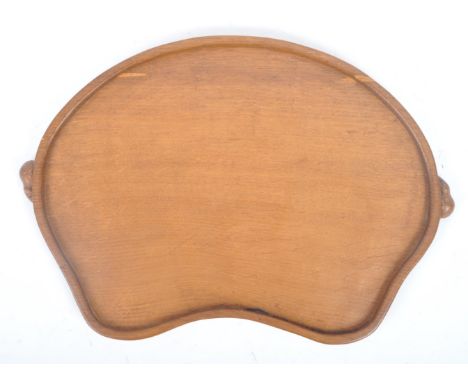 Robert ' Mouseman ' Thompson of Kilburn - A solid English oak hand carved kidney shaped tea tray / butlers tray. The tray wit