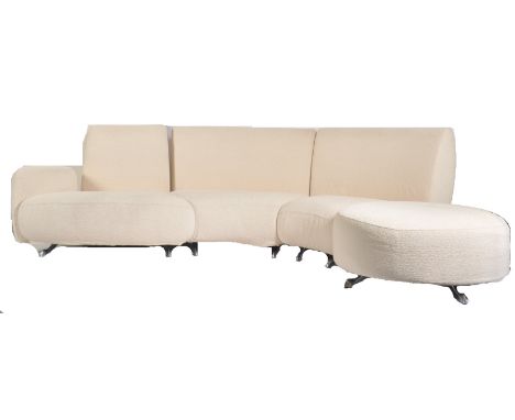 A retro vintage late 20th century Factory Frighetto Italian modular sofa settee with ottoman. The sofa comprising of three mo