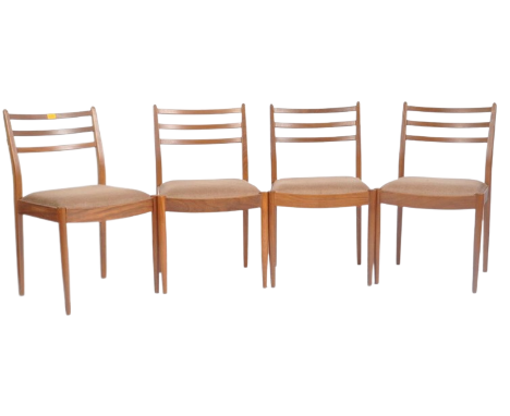 G-Plan Furniture - A set of four vintage mid 20th century circa 1960s teak framed dining chairs. Each chair having a three sl