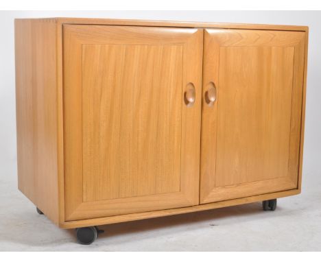 Lucian Ercolani for Ercol - Windsor Range - A retro 20th century circa 1970s teak wood IR television / hi-fi media cupboard c