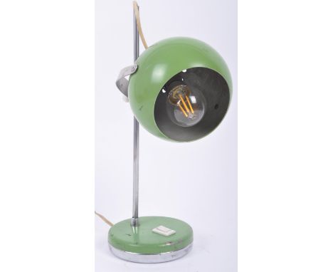 A retro mid 20th century green eyeball spot lamp / desk lamp light. Green eyeball shade with chrome column over circular base