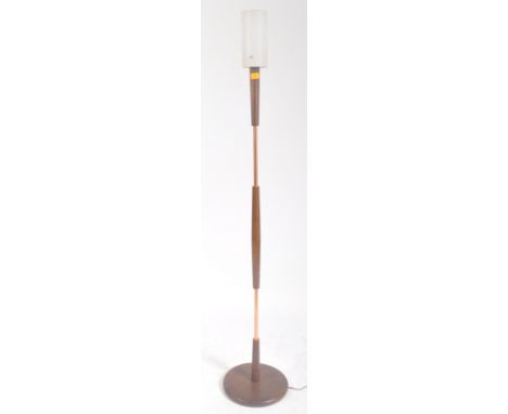 A vintage mid 20th century circa 1960s teak &amp; metal floor standard standing lamp light. The lamp having a formed plastic 