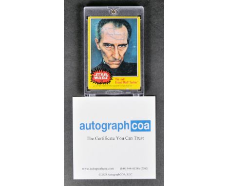 Star Wars - Peter Cushing (1913-1994 - Grand Moff Tarkin) - scarce autographed original vintage c1977 Topps trading card. Sig