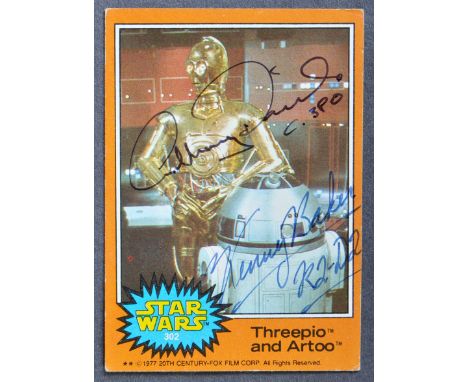 Star Wars - Kenny Baker (1934-2016 - R2D2) and Anthony Daniels (C3PO) - scarce autographed original vintage c1977 Topps tradi