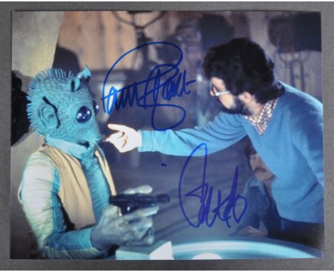 Star Wars - Paul Blake (Greedo) - autographed 8x10" behind the scenes photograph showing Blake as Greedo, alongside George Lu