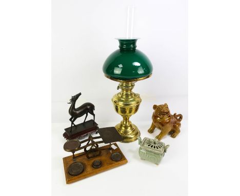 Mixed lot of ceramics and metalware, to comprise a pair of Chinese celadon censers, 20th Century, with 15 Sarreguemines plate