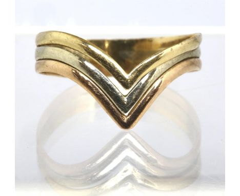 tri coloured wishbone ring in stamped 9ct, ring size MCondition Report:  1.2 grams