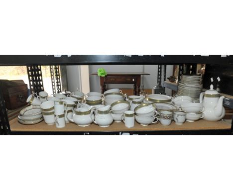 A Royal Doulton part dinner service Belvedere pattern consisting of Coffee cans, twin handled cups, tureens, dinner plates, b