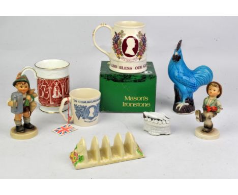 Mixed lot decorative china to include  10 Goebel Hummel figures, pair of Chinese ducks, other duck models, a Cockerel, Mason'