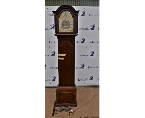 Mahogany longcase clock by John Purden, the case with arched pediment above arched glazed door, the rectangular trunk with ar