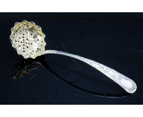 Scottish Georgian silver floral embossed sifter ladle by David Hodges, Edinburgh 1830
