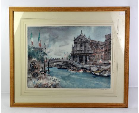 William Russell Flint (British, 1880-1969), 'The Rialto Bridge, Venice', lithograph in colours, signed in pencil to margin, 4