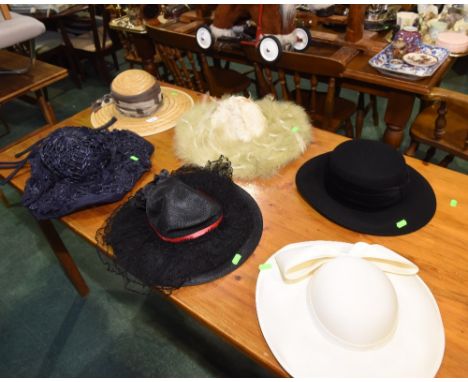 A group of six vintage lady's wool, feather, straw and other hats inc. Jacques Vert