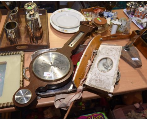 A tray inc. a pond yacht, an oak cased barometer etc