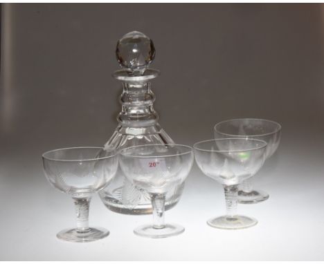 A Stuart cut glass decanter and stopper and four wine glasses (5)