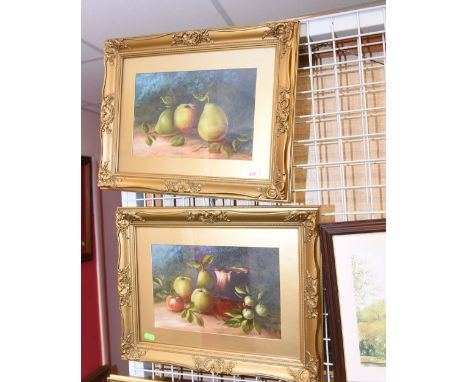 K**J**  Pair of still lifes of fruit, signed with initials, oils, framed and glazed (2)