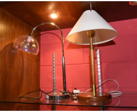 A modernist lamp with a pearlescent shade; tog. with a modern table lamp