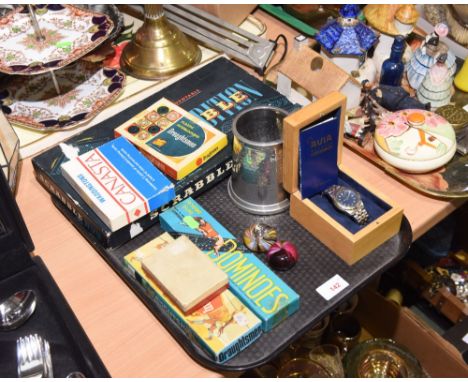 A tray of vintage toys and board games etc