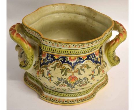 Rouen Faience style planter, the base incised H &amp; D France, 25cms diam  