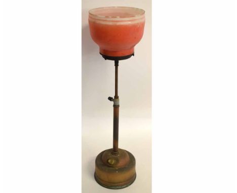 Large lamp with red ground shade, formerly a gas lamp, 64cms high  