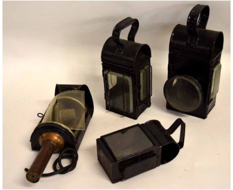 Group containing three assorted vintage railway lights together with a further electrically converted railway light (4)  