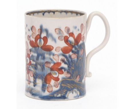 Liverpool (probably Wm Reid) small mug, circa 1760, with strap handle decorated with flowering plants in underglaze blue with