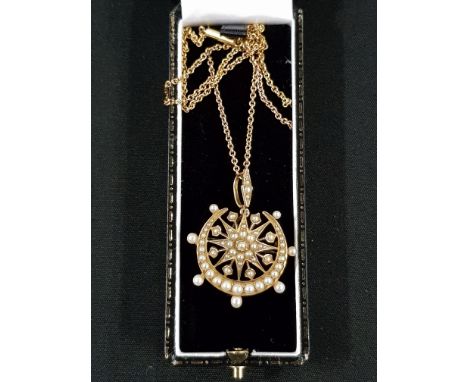9CT EDWARDIAN PEARL BROOCH/PENDANT ON CHAIN