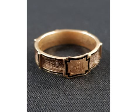 9CT GOLD &amp; HAIR MOURNING RING WITH INSCRIPTION 