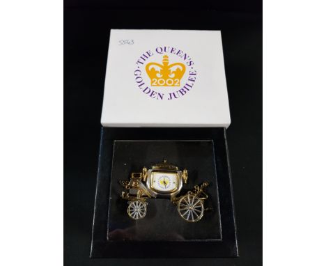 THE QUEENS GOLDEN JUBILEE CARRIAGE SHAPED CLOCK